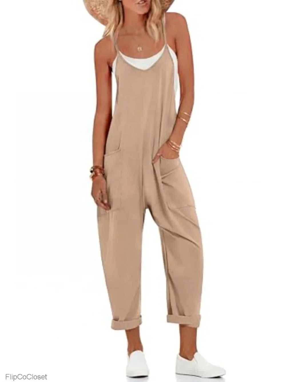 Sleeveless Casual Jumpsuit Overalls with Pockets Adjustable Straps Loose Fit